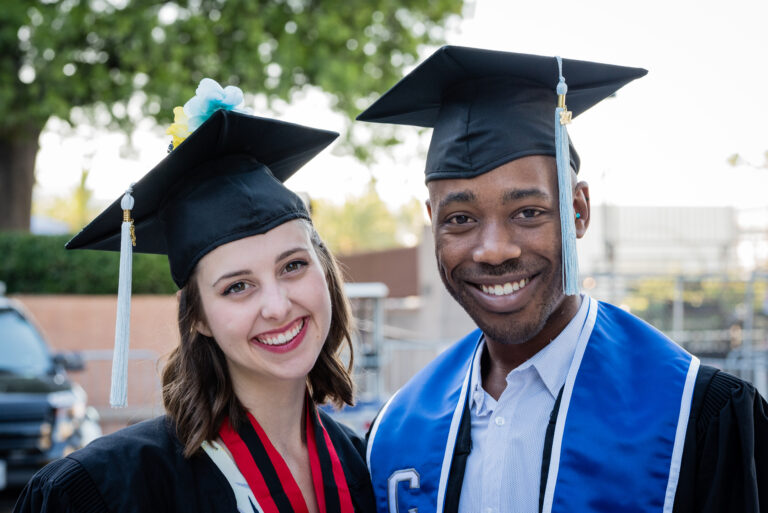 Graduation portrait of two friends