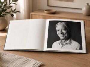 Male portrait in a photo book